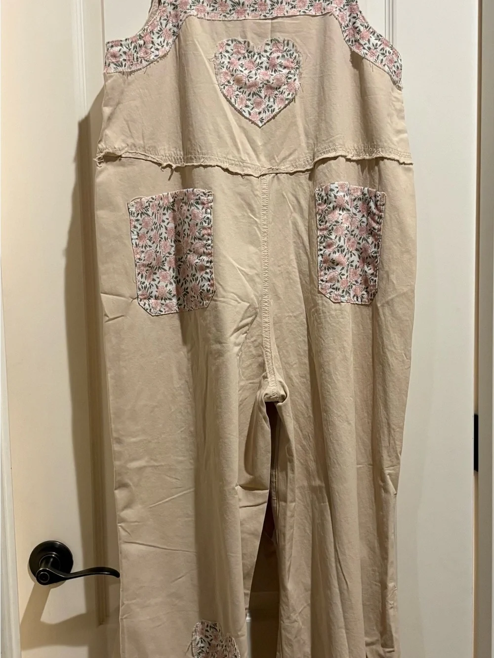 POL Cream Patchwork Wide-Leg Jumpsuit with Floral Trim - Picture 6 of 7